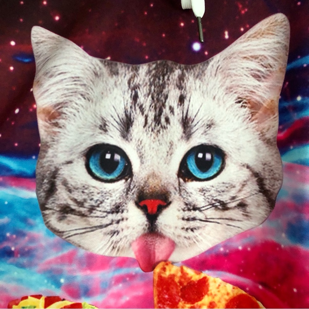 Cat Pizza Taco Galaxy Cosmic multicolor Hoodie Pink Purple pocket L/XL - Picture 3 of 8